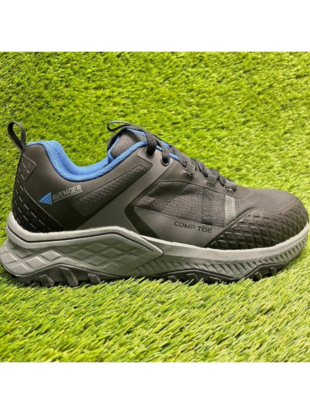Avenger Aero Trail Mens Size 9 Black Gray Blue Composite Toe Safety Work Shoes